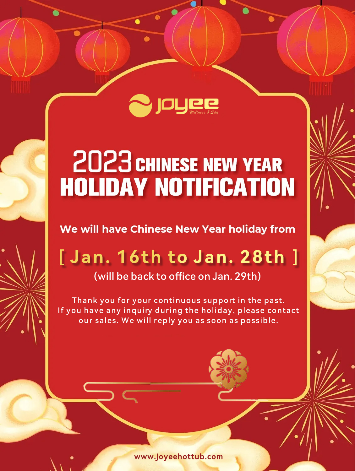 Chinese Spring Festival Holiday Notice | JOYEE